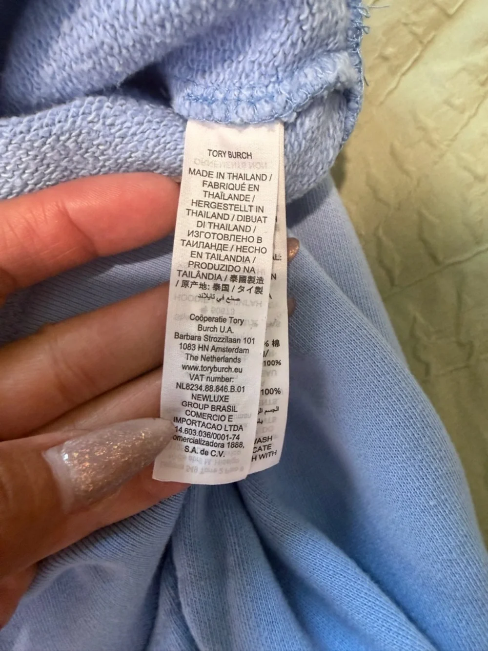 Tory Burch Tory Sport Cropped Hoodie Sweatshirt Baby Blue Cotton, Size XS